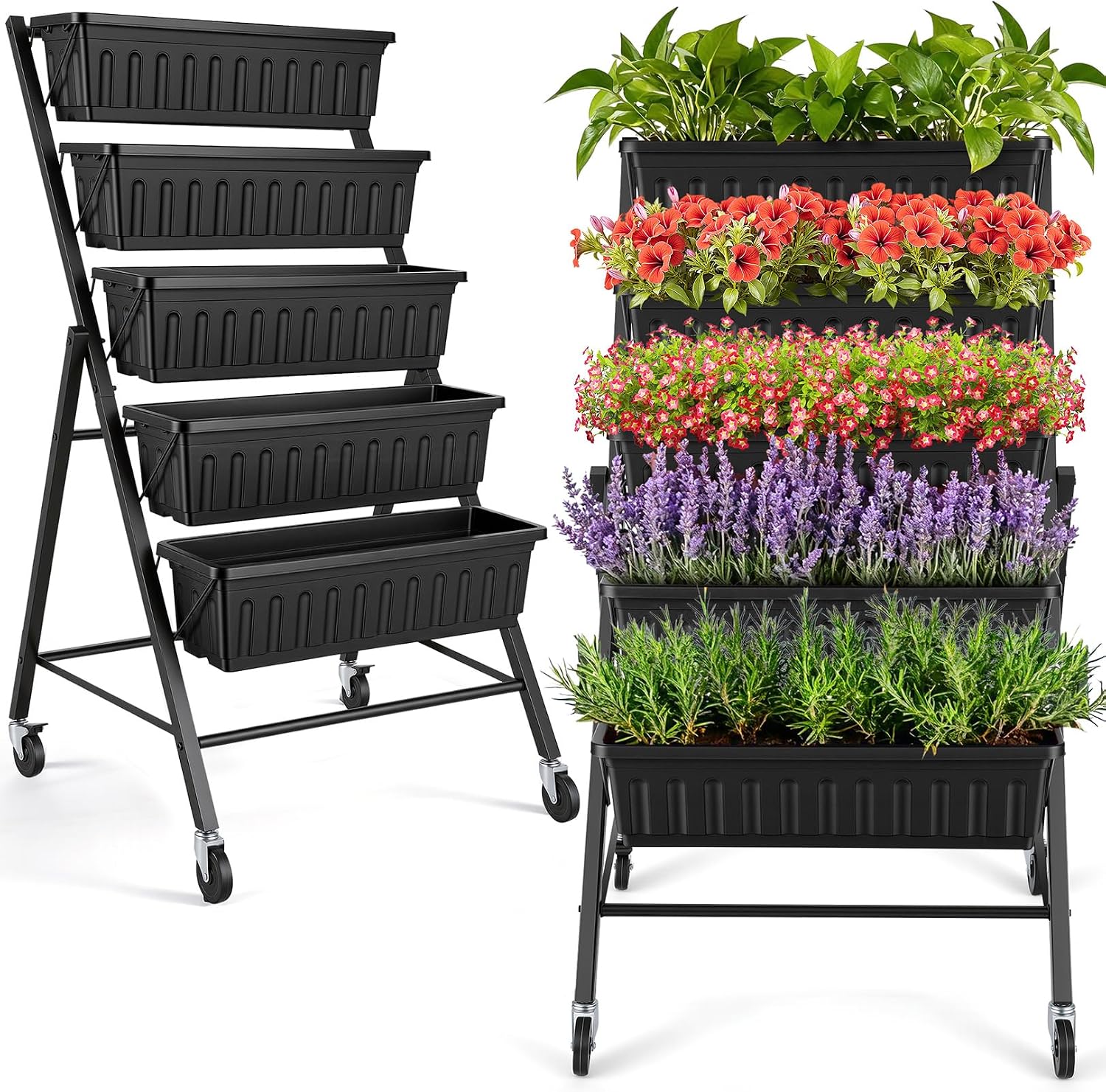 Indoor Herb Garden - Verticale verhoogde plantenbak met wielen, 5-laags
