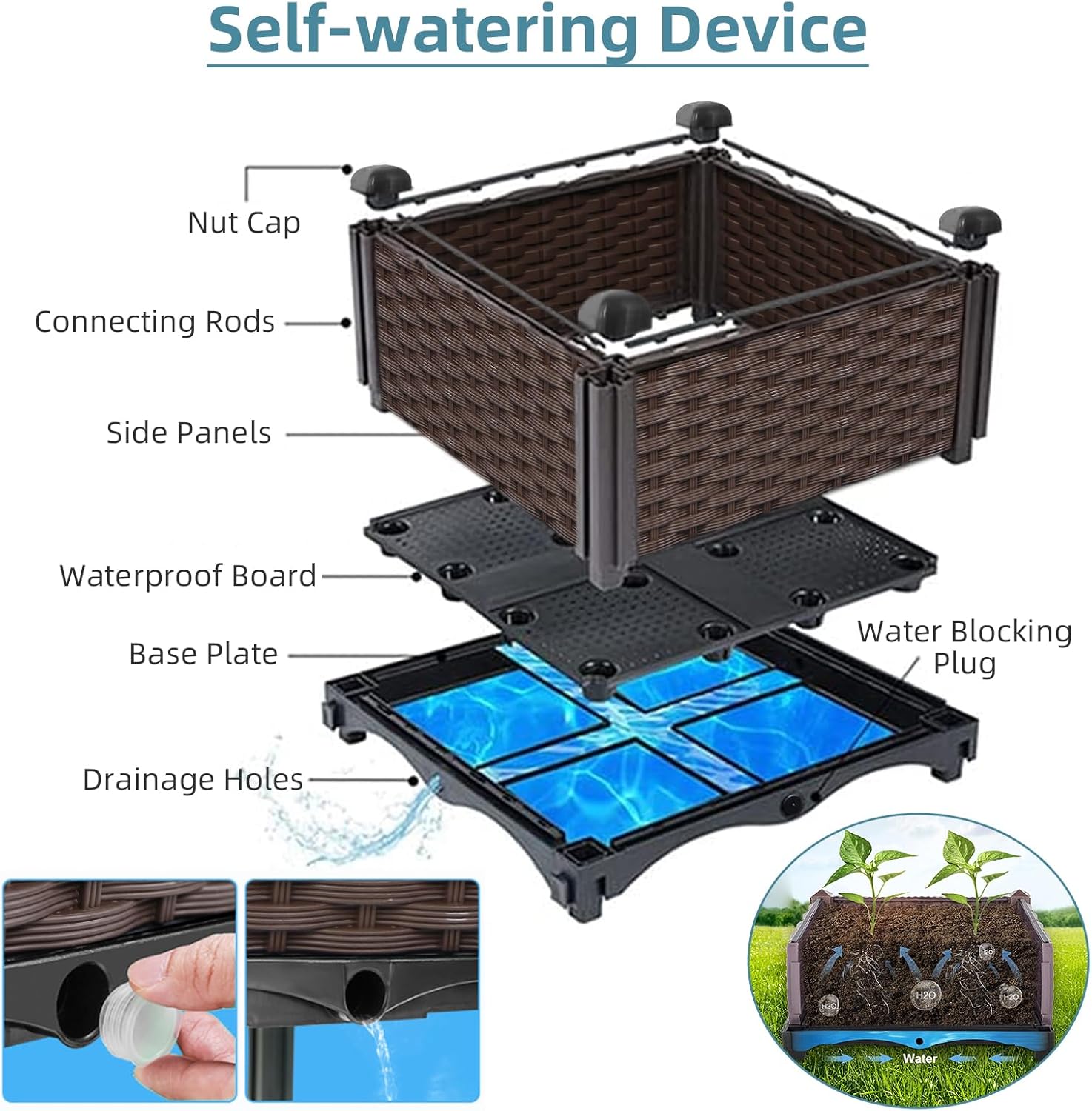 Buitenplantbak van rotan, natu - Self Watering Planter recensie en prijs